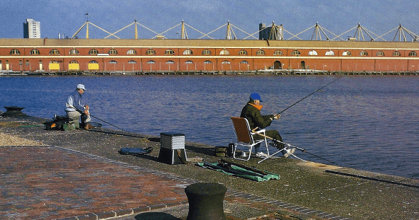 Fischen in Hafenbecken, Hafenanlagen, traditionelles Revier 